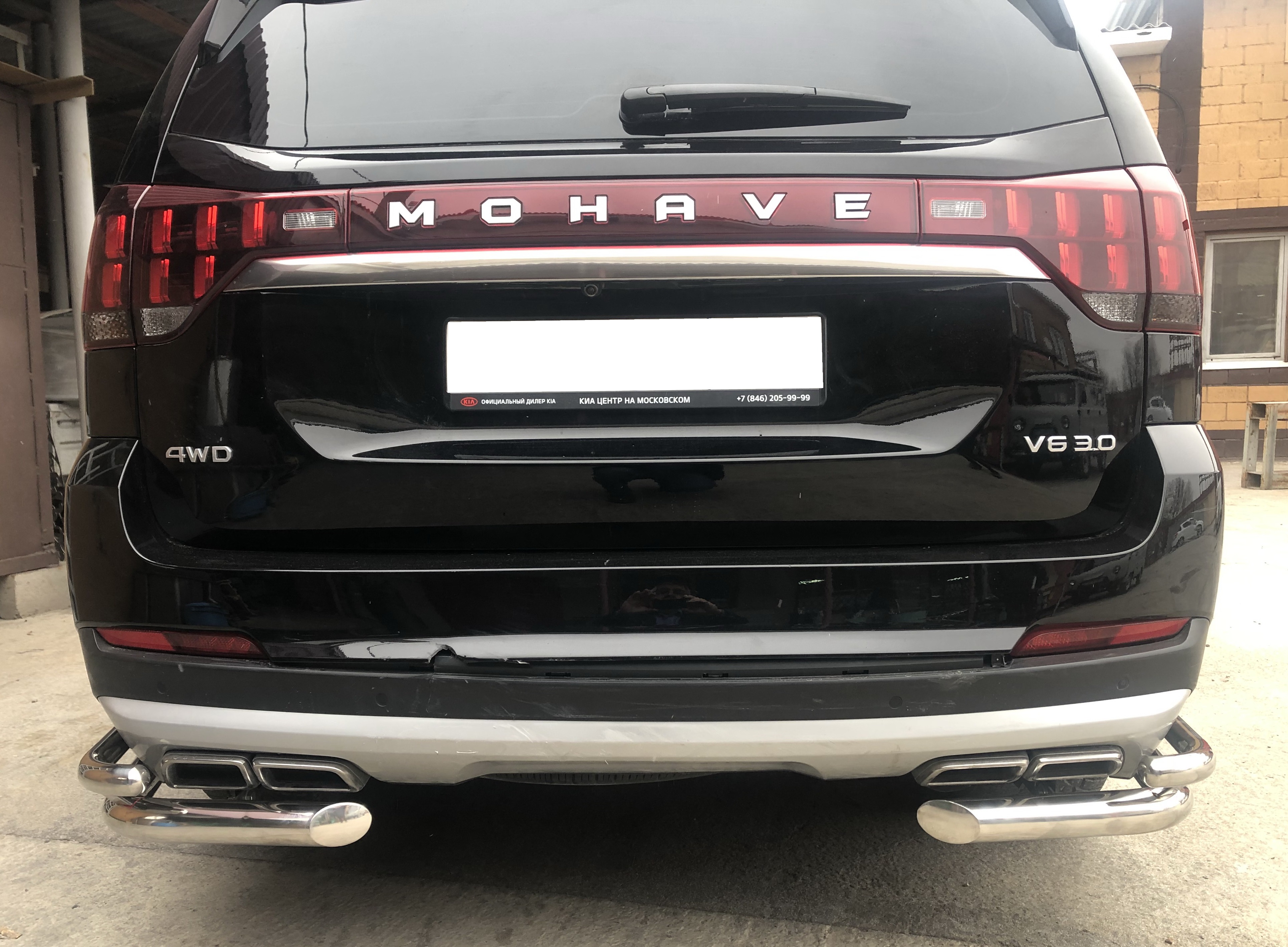Защита заднего бампера угловая двойная d60/42 мм для Kia Mohave I Рестайлинг 2