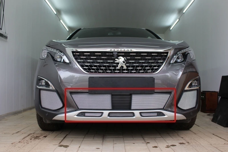 Защитная сетка радиатора центр и низ 5 частей для Peugeot 3008 II Хром Стрелка 11 PEU3008.16.bot.chrome