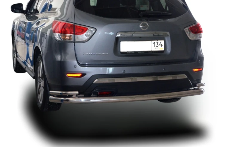 Защита заднего бампера угловая двойная большая d76/42 мм для Nissan Pathfinder IV  Юко NPF.15.21