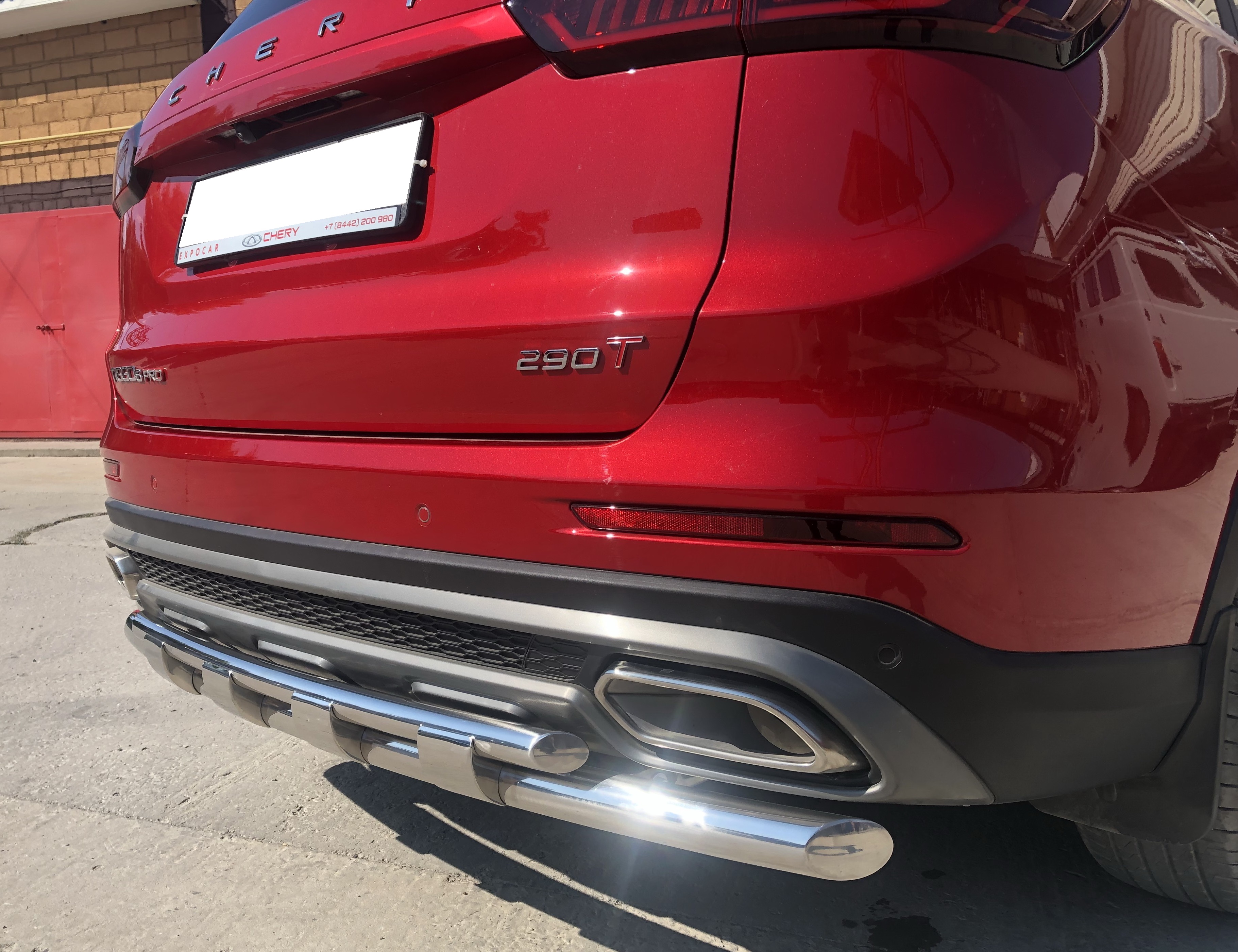 Защита заднего бампера двойная с перемычками d60/42 мм для Chery Tiggo 8 Pro