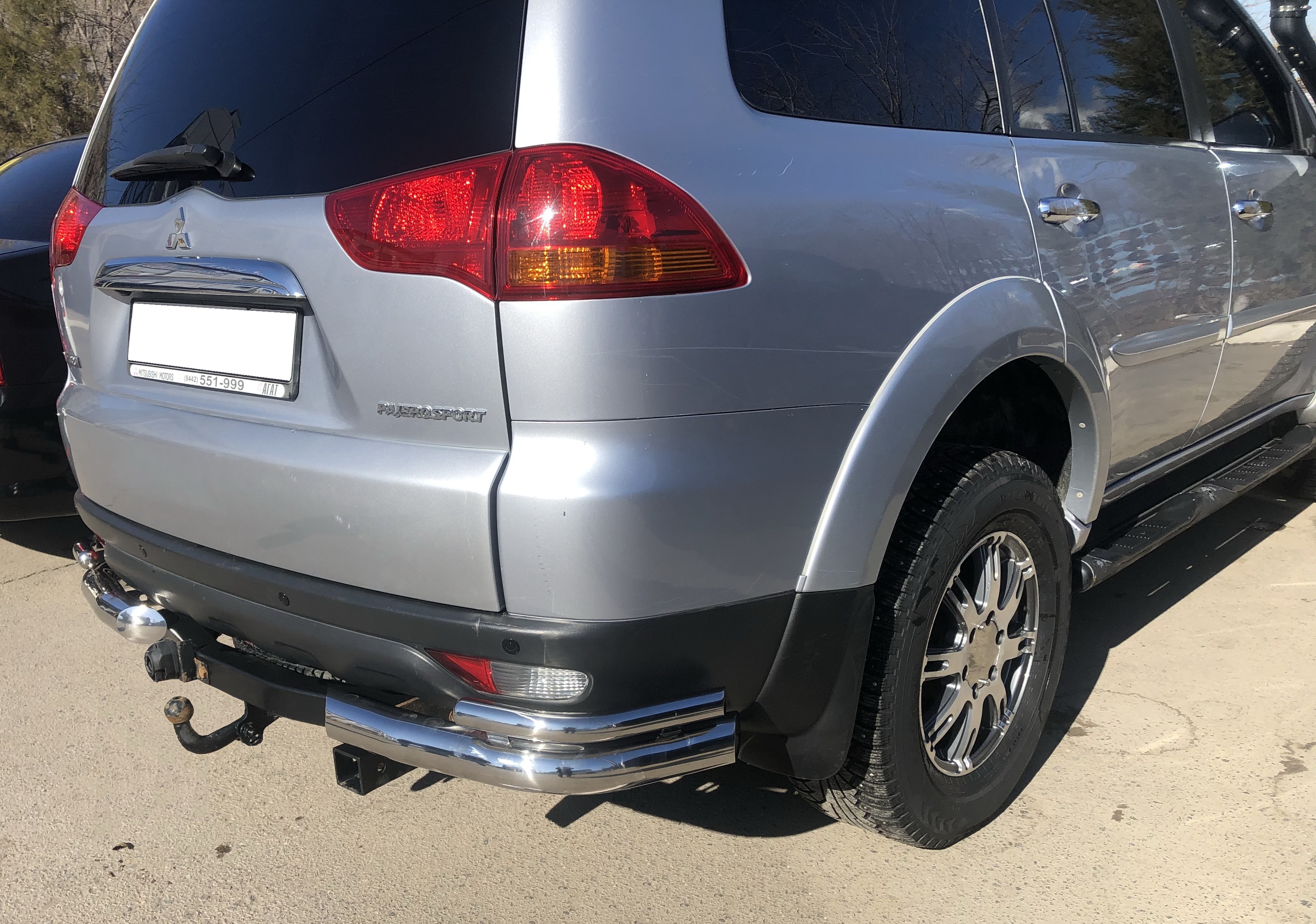 Защита заднего бампера угловая двойная d76/42 мм для Mitsubishi Pajero Sport II