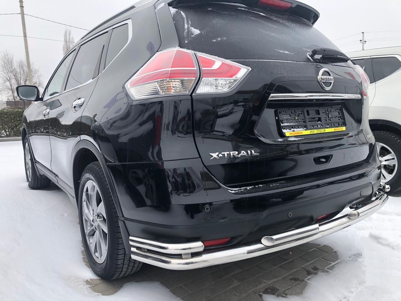 Защита заднего бампера двойная угловая большая d60/42 мм для Nissan X-Trail III Рестайлинг