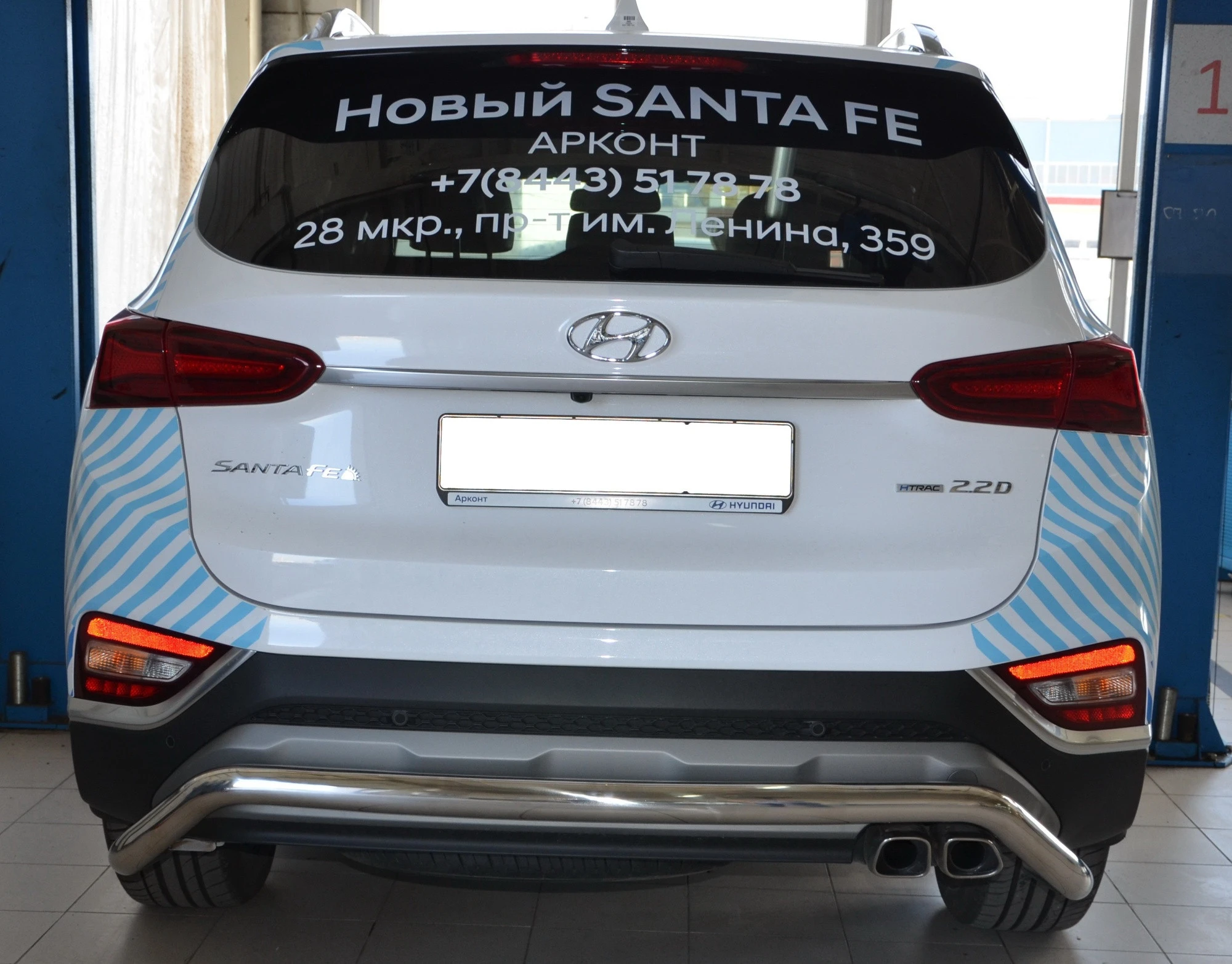 Защита заднего бампера скоба d60 мм для Hyundai Santa Fe IV  Юко HYSF.18.23