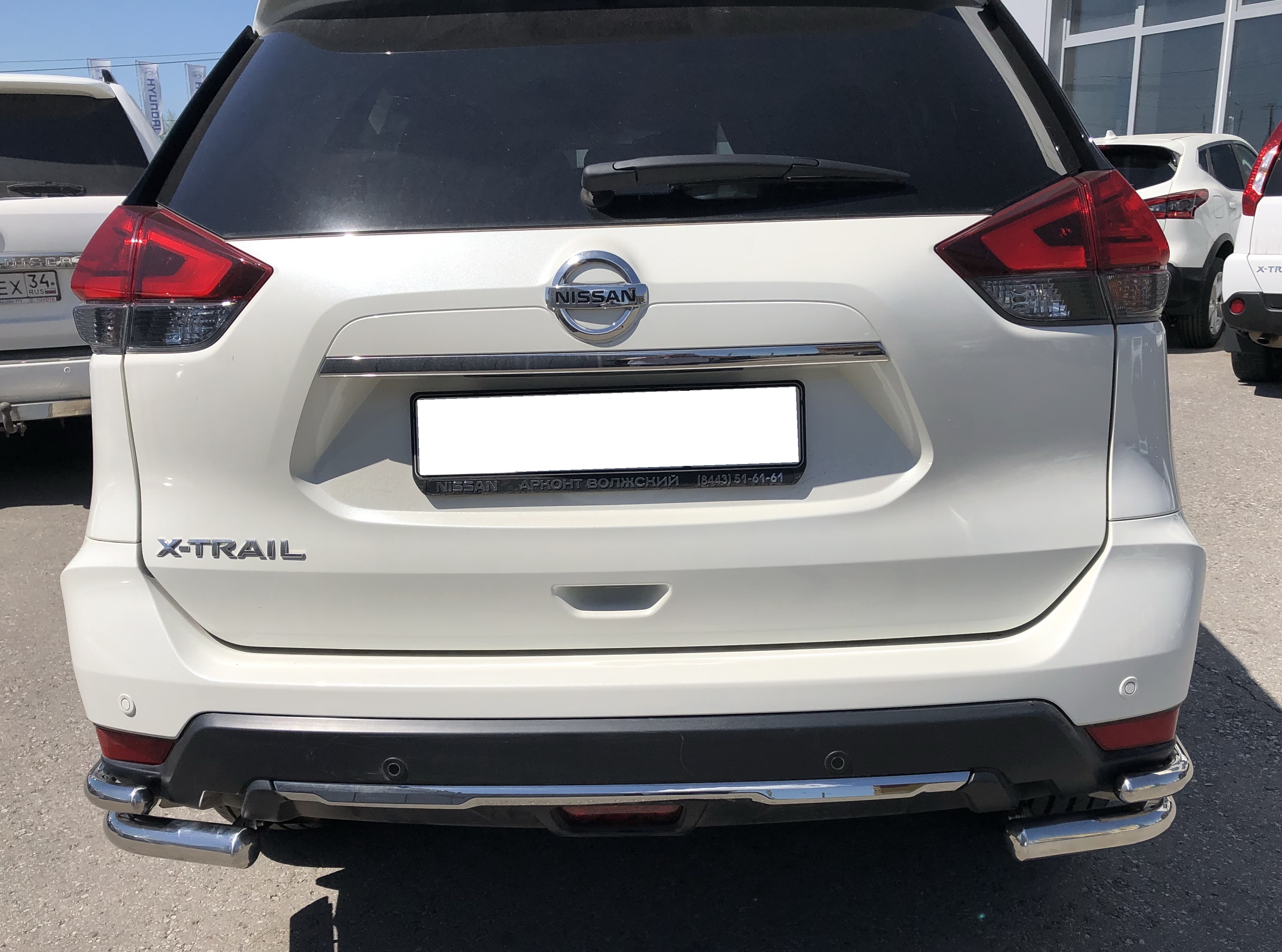 Защита заднего бампера угловая двойная d60/42 мм для Nissan X-Trail III Рестайлинг