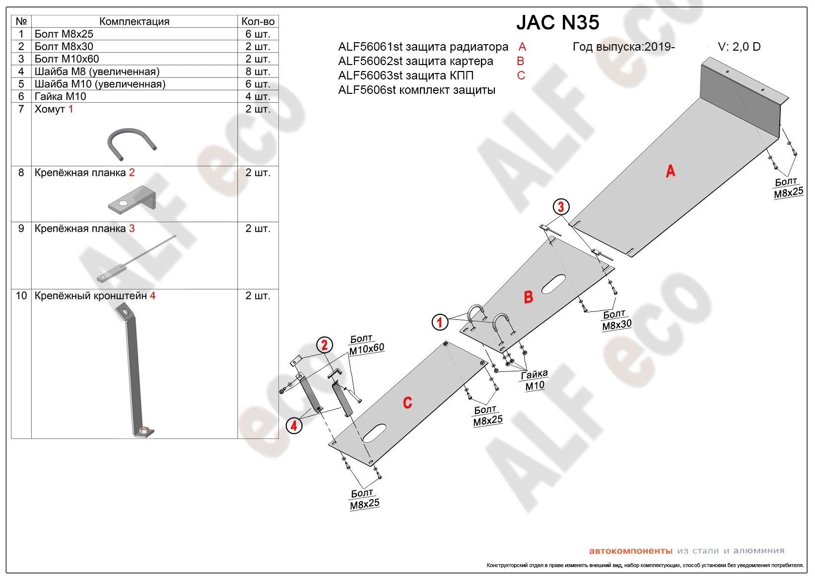 Комплект защиты (радиатор, картер, КПП) для Jac N35