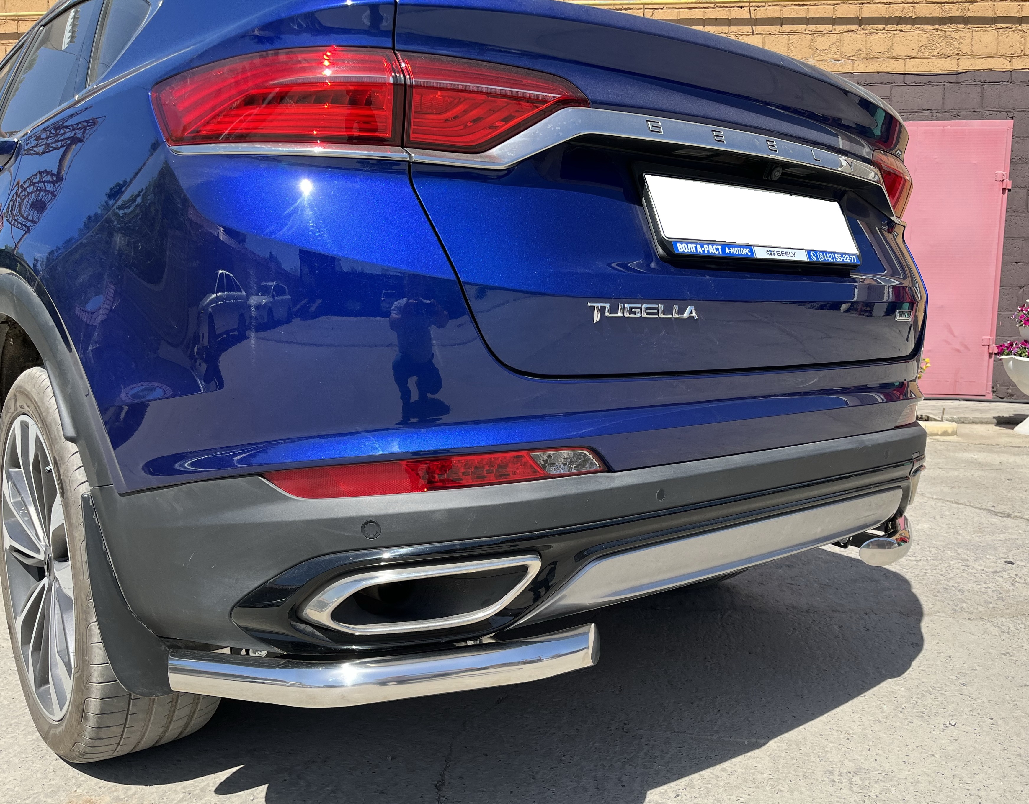 Защита заднего бампера угловая d60 мм для Geely Tugella I
