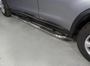 Пороги овальные гнутые с накладкой 75х42 мм для Mitsubishi ASX I Рестайлинг 2  ТСС MITSASX17-05