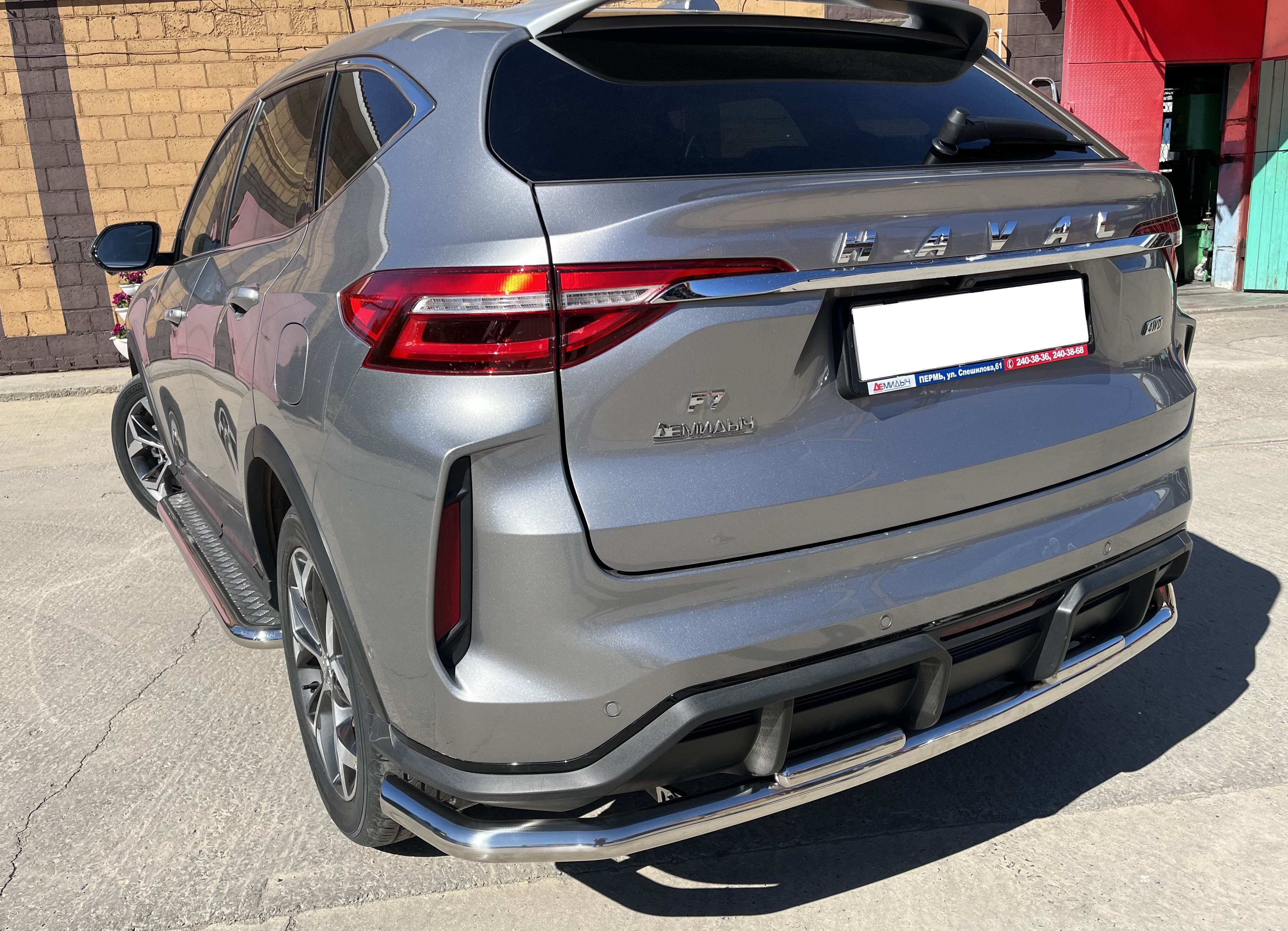Защита заднего бампера угловая большая двойная d60/42 мм для Haval F7 I Рестайлинг
