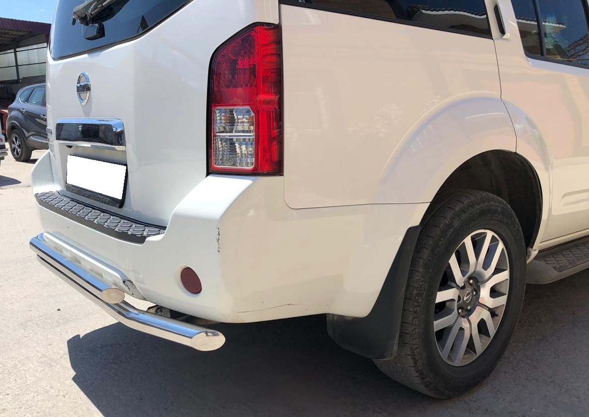 Защита заднего бампера двойная d60/53 мм для Nissan Pathfinder III Рестайлинг