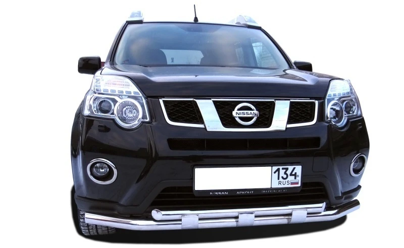 Защита переднего бампера двойная с перемычками d60/42 мм для Nissan X-Trail II Рестайлинг  Юко NXT.10.75