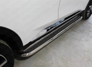 Пороги с площадкой (нерж. лист) 60,3 мм для Haval F7 I Рестайлинг Серый ТСС HAVF722-20