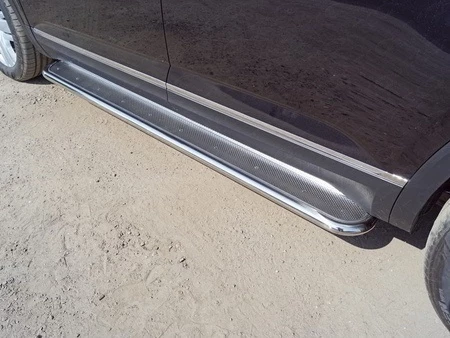 Пороги с площадкой (нерж. лист) 42,4 мм для Volkswagen Teramont I