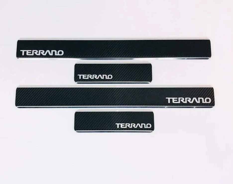 Накладки на пороги нержавеющая сталь под карбон 4шт. для Nissan Terrano III (D10)