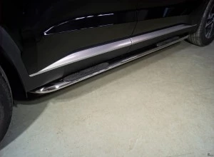 Пороги овальные гнутые с накладкой 75х42 мм для Hyundai Palisade I Рестайлинг  ТСС HYUNPAL21-10