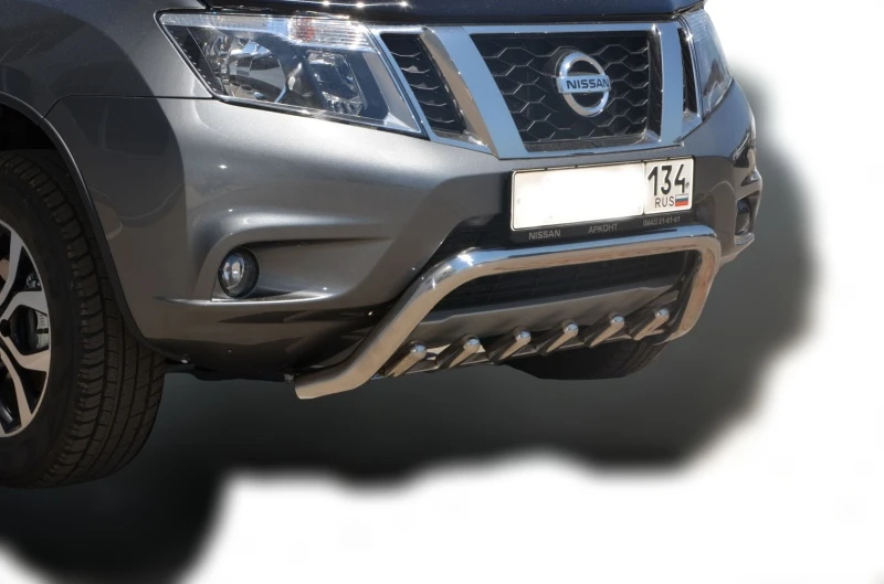 Защита переднего бампера низкая скоба+зубья d53/42 мм для Nissan Terrano III (D10)  Юко NTR.15.76