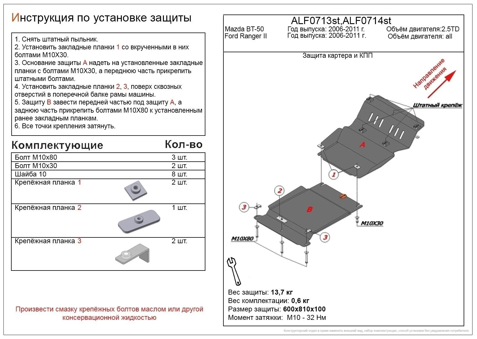 Защита КПП для Mazda BT-50 I