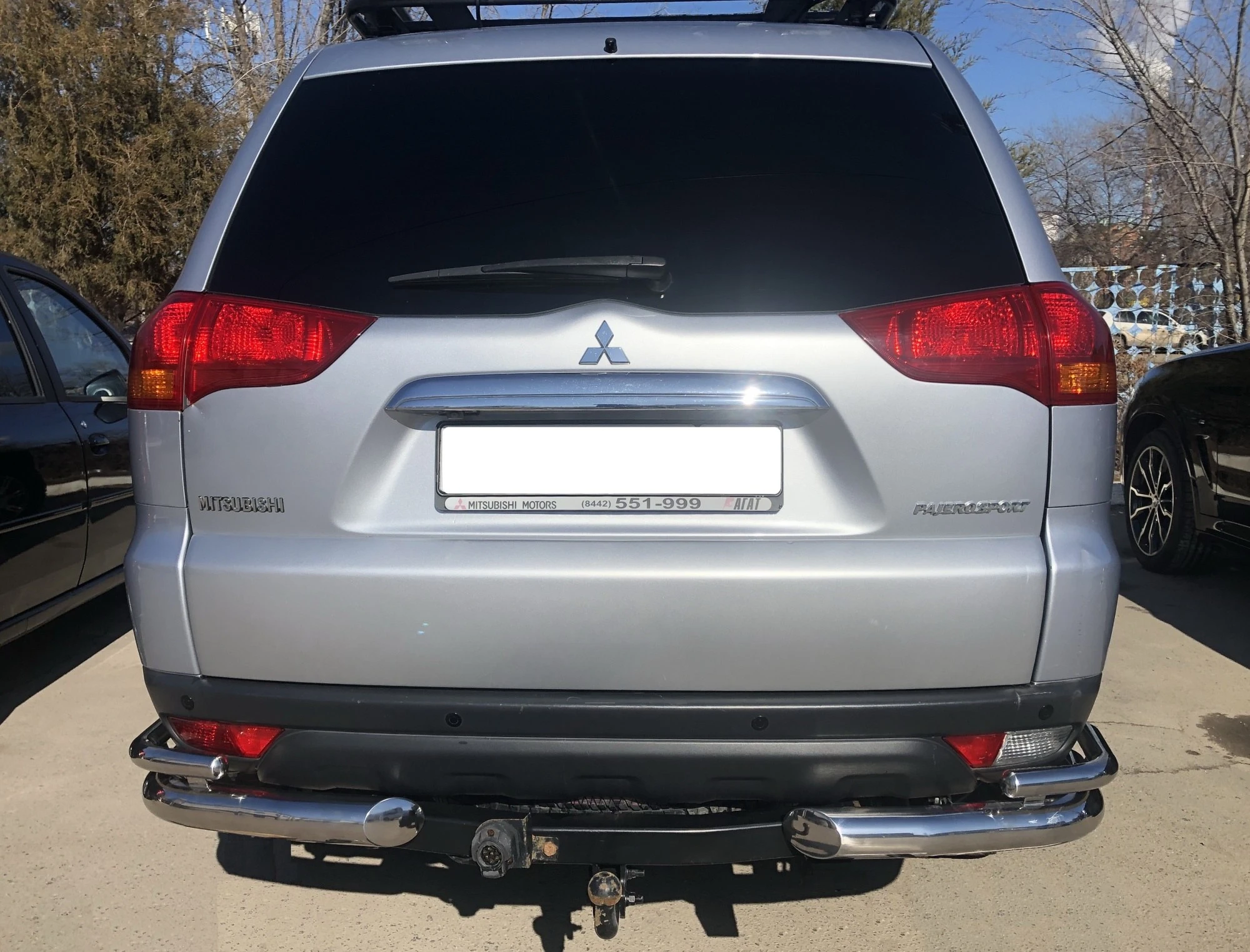 Защита заднего бампера угловая двойная d76/42 мм для Mitsubishi Pajero Sport II  Юко MSPS.08.20