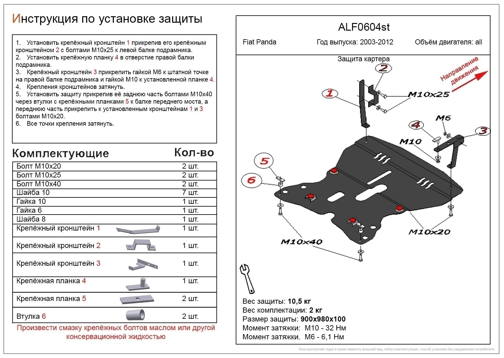 Защита картера и КПП для Fiat Panda II