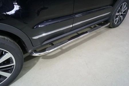 Пороги овальные гнутые с накладкой 75х42 мм для Changan CS55 I