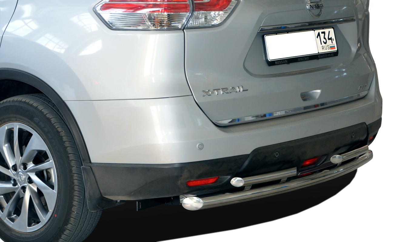 Защита заднего бампера двойная d60/42 мм для Nissan X-Trail III