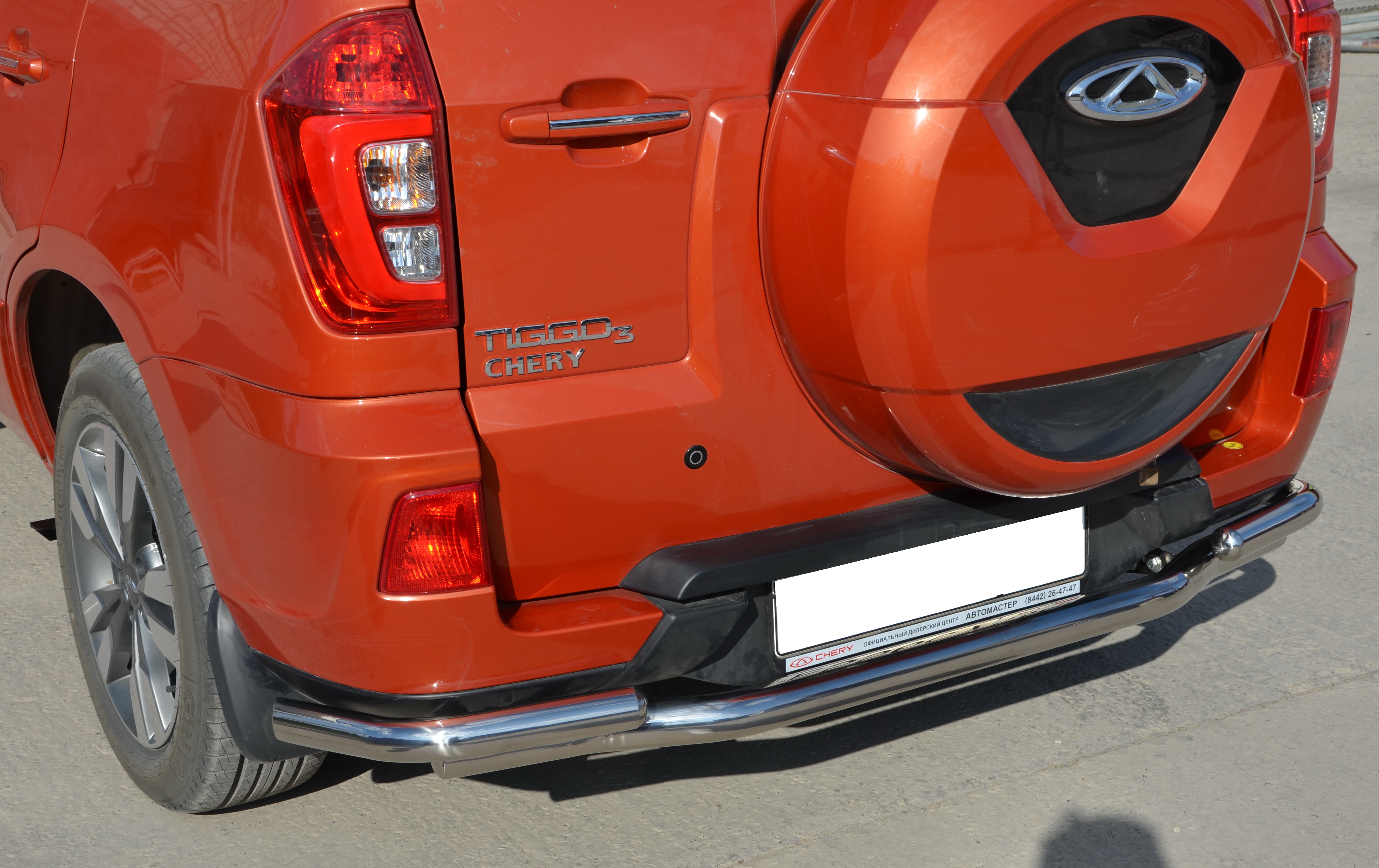 Защита заднего бампера угловая большая d60 мм для Chery Tiggo 3 I