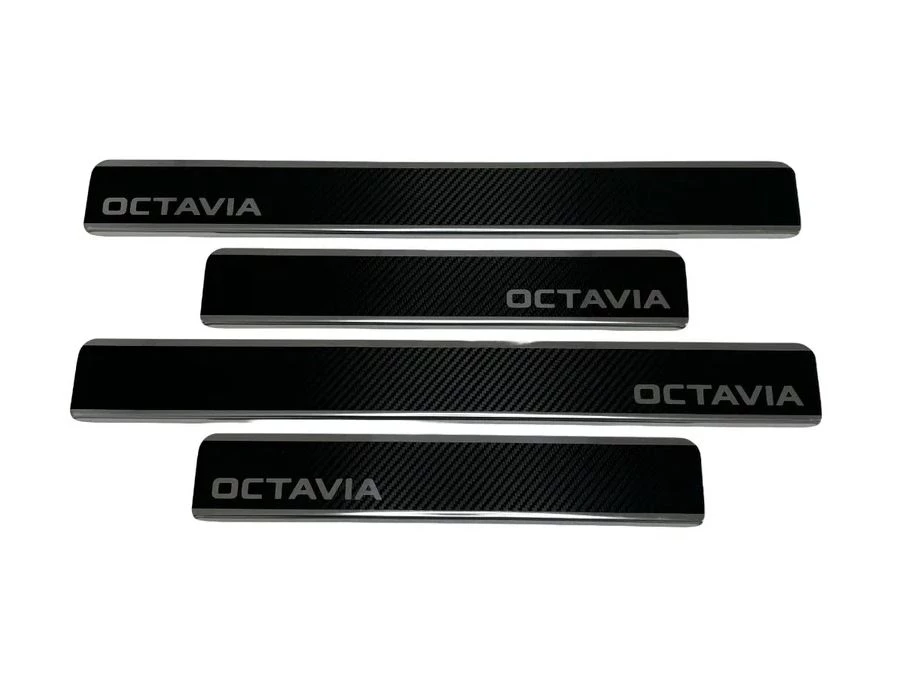 Накладки на пороги нержавеющая сталь под карбон 4шт. для Skoda Octavia III (A7) Рестайлинг