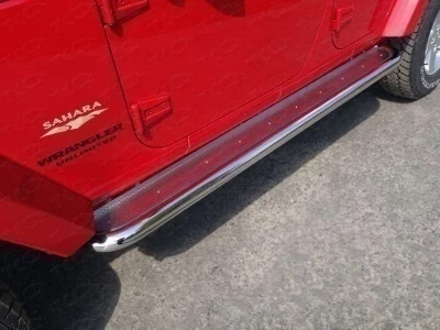 Пороги с площадкой (нерж. лист) 60,3 мм для Jeep Wrangler III (JK) Серый