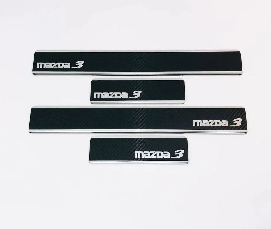 Накладки на пороги нержавеющая сталь под карбон 4шт. для Mazda 3 III (BM) Рестайлинг
