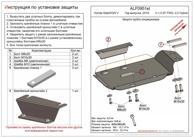 Защита трубок кондиционера для Honda Stepwgn V Рестайлинг  Alfeco ALF0951AL4
