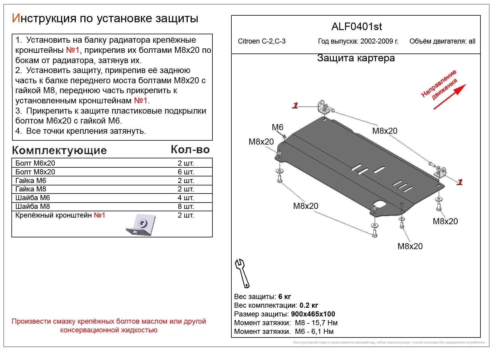 Защита картера и КПП для Citroen C2
