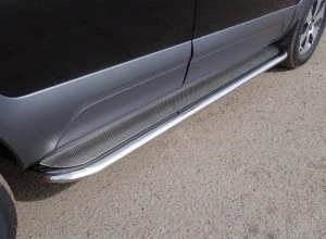 Пороги овальные с площадкой (нерж. лист) 75х42 мм для Kia Mohave I Рестайлинг 2  ТСС KIAMOH20-07