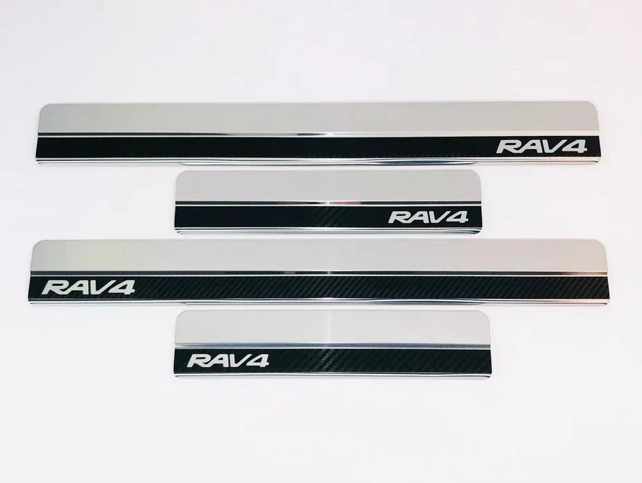Накладки на пороги нержавеющая сталь под карбон 4шт. для Toyota RAV4 IV (XA40)
