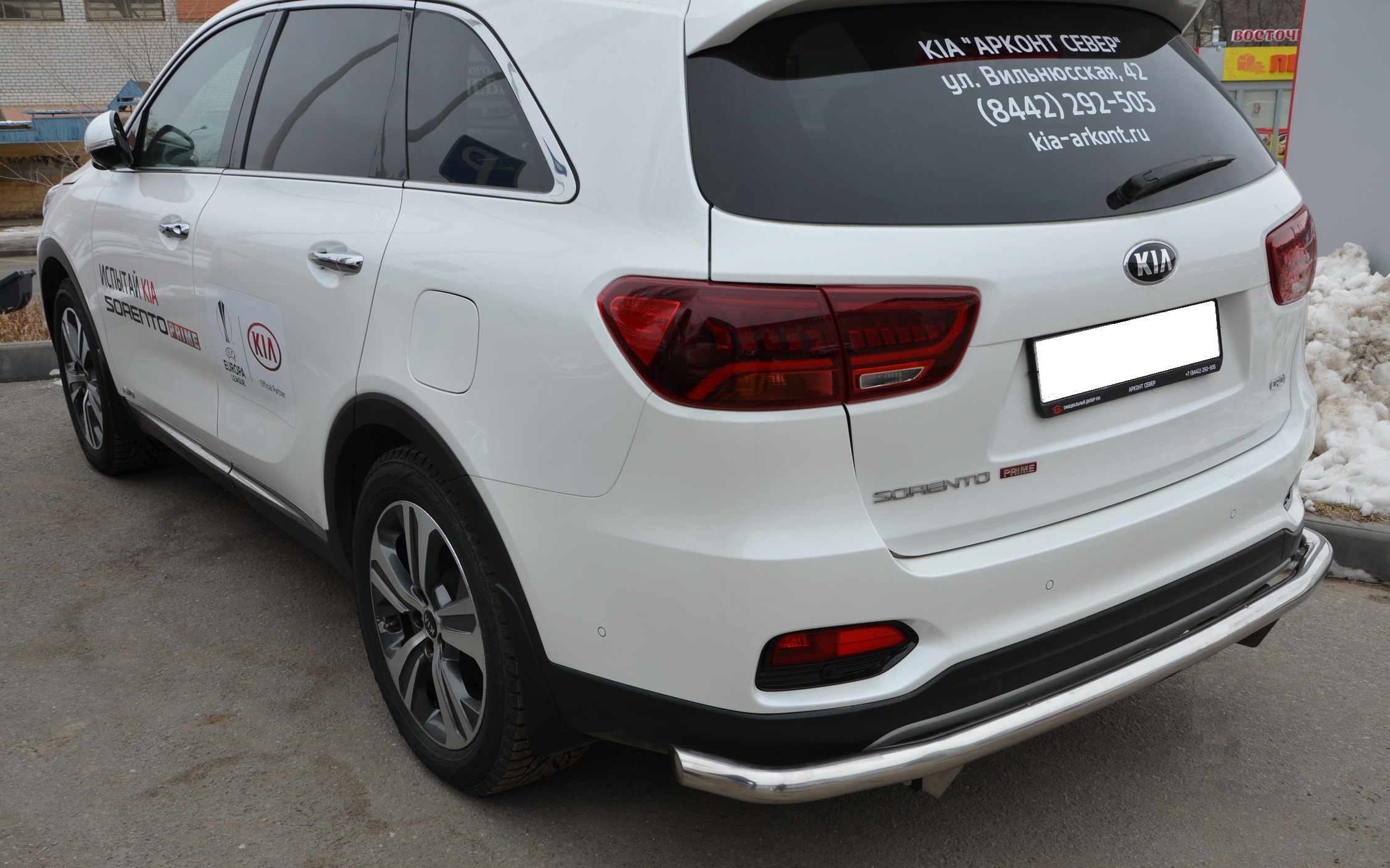 Защита заднего бампера угловая большая d60 мм для Kia Sorento III Prime Рестайлинг