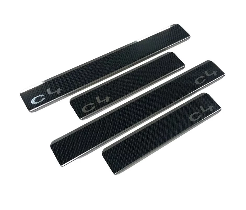 Накладки на пороги нержавеющая сталь под карбон 4шт. для Citroen C4 II Рестайлинг