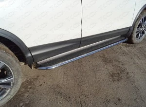 Пороги с площадкой (нерж. лист) 75х42 мм для Nissan Qashqai II Серый ТСС NISQASHSPB15-35