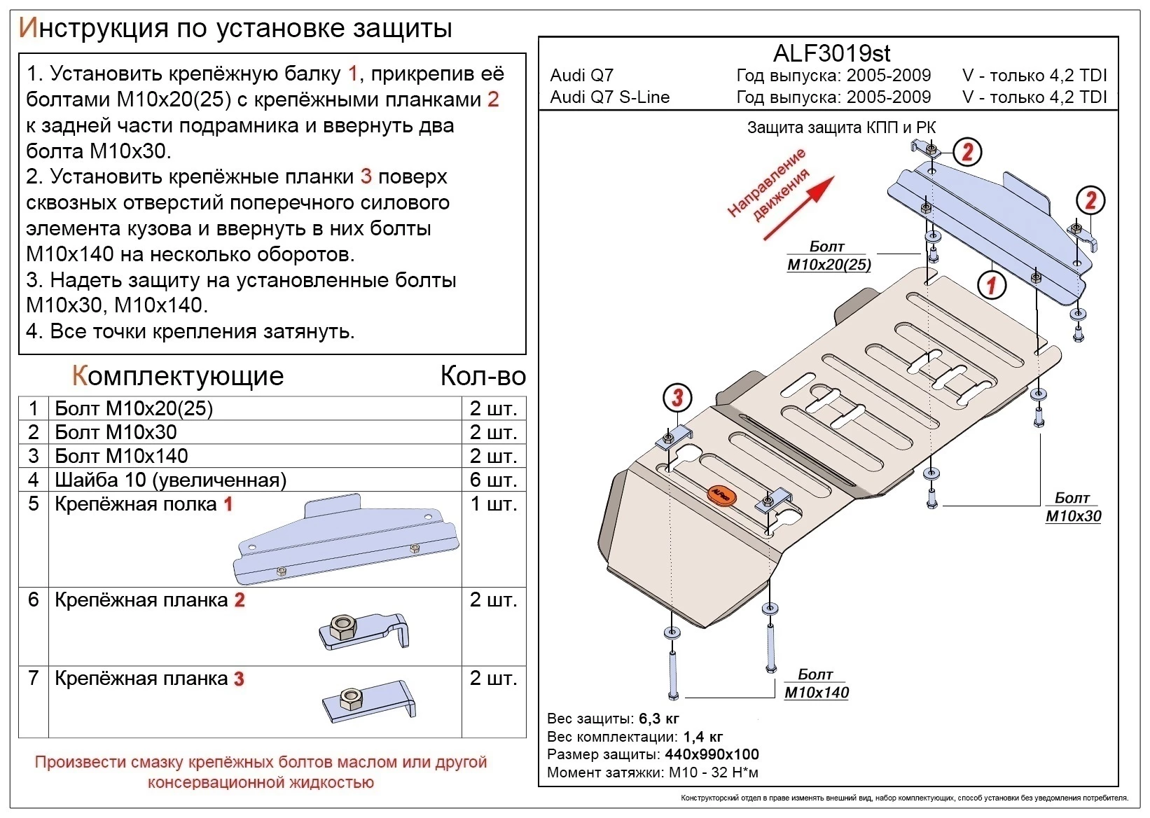 Защита КПП и РК для Audi Q7 I (4L)