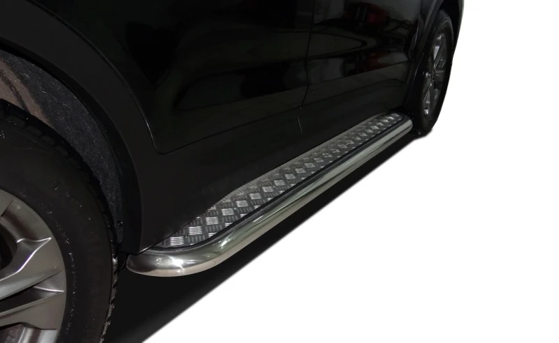 Пороги с накладным листом d53 мм для Hyundai Santa Fe III  Юко HYSF.12.41