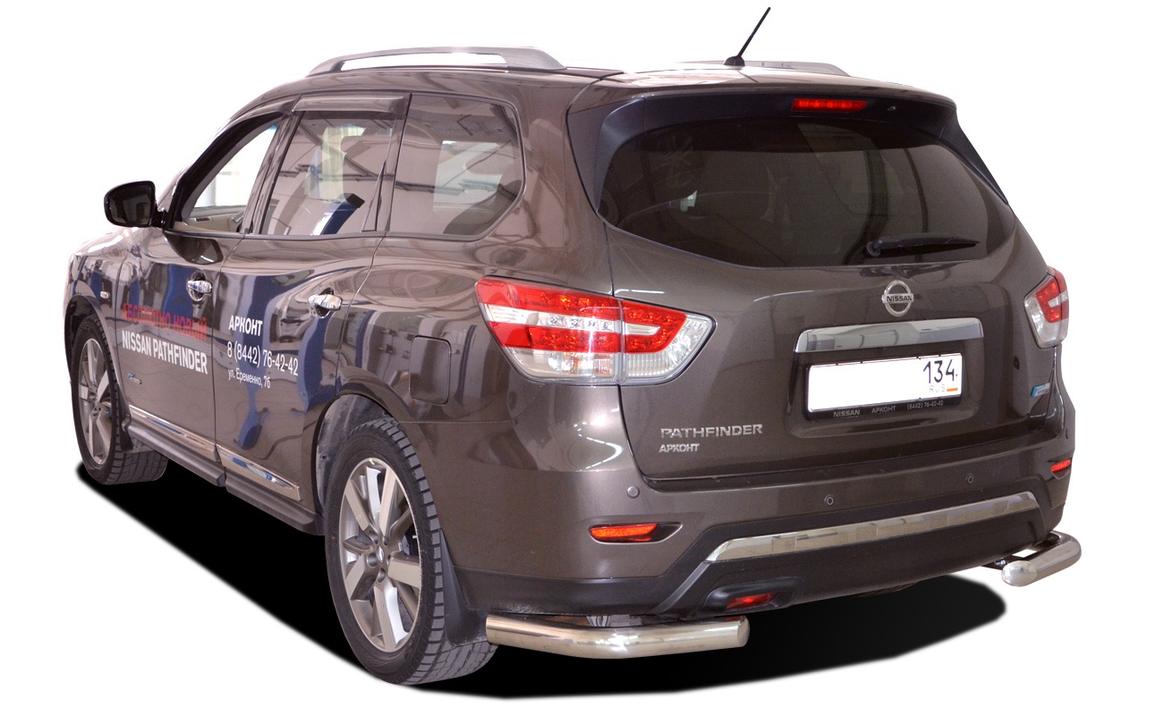 Защита заднего бампера угловая d76 мм для Nissan Pathfinder IV