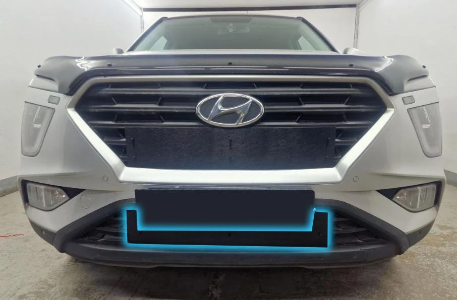 Зимняя заглушка радиатора на стяжке низ для Hyundai Creta I Рестайлинг