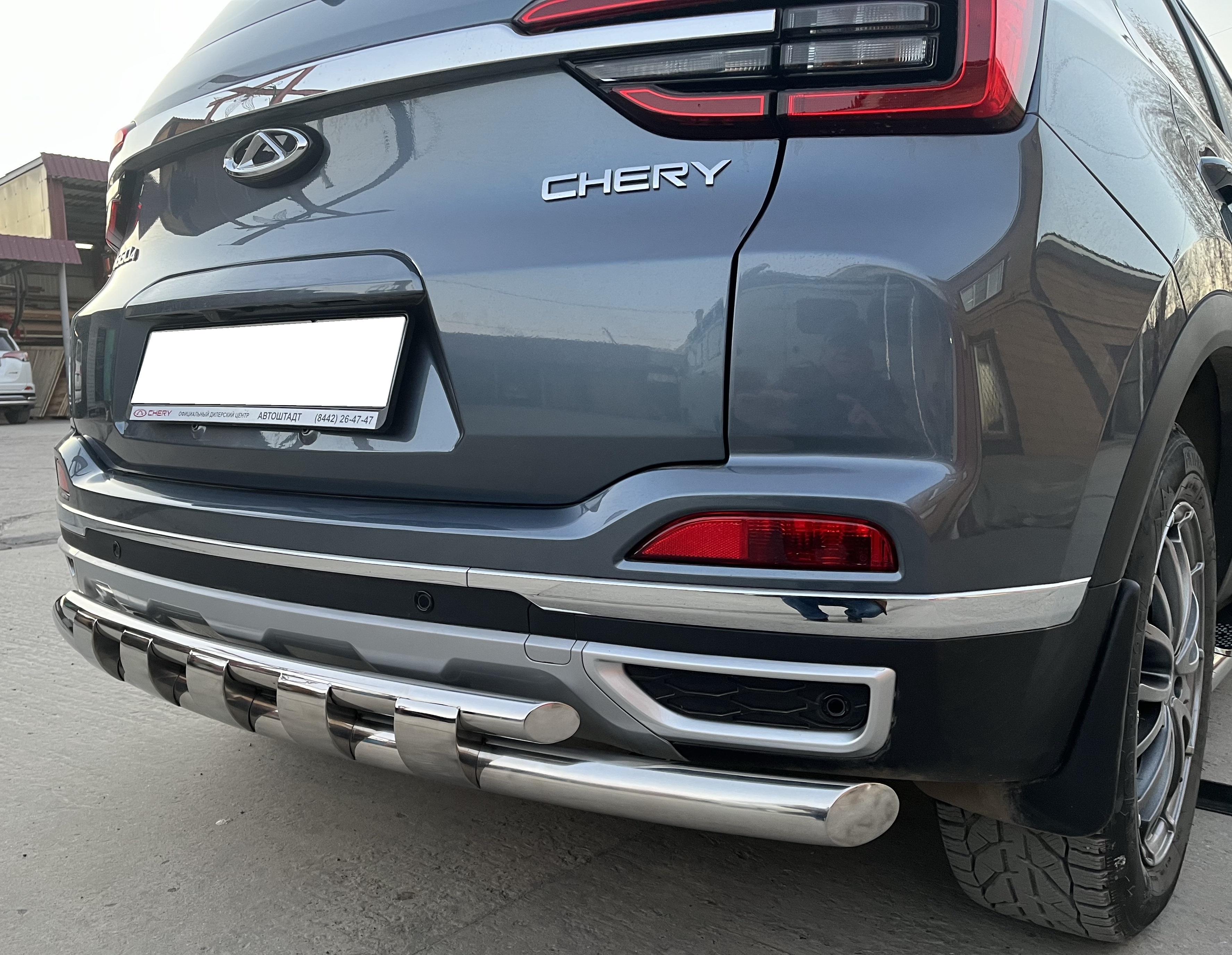 Защита заднего бампера двойная с перемычками d60/42 мм для CHERY Tiggo 4 Pro I Рестайлинг