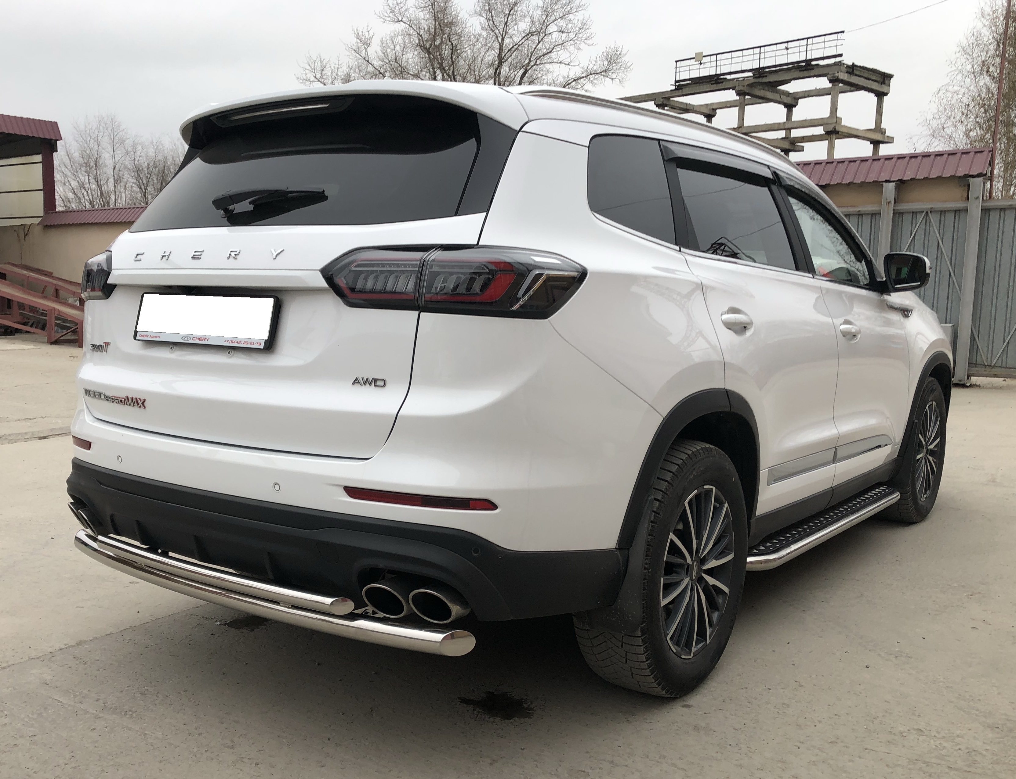 Защита заднего бампера двойная d60/42 мм для Chery Tiggo 8 Pro Max I Рестайлинг