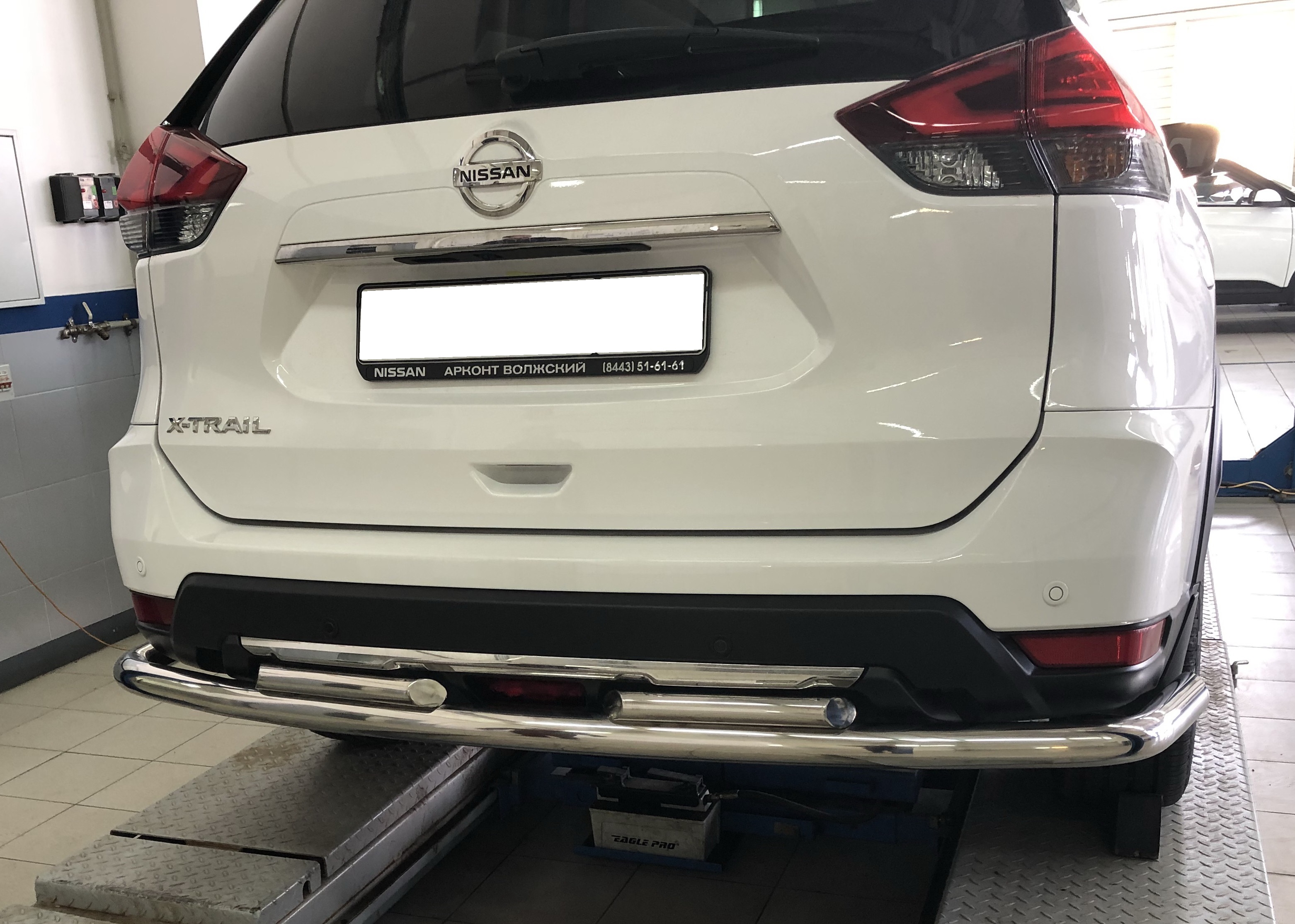 Защита заднего бампера двойная угловая большая d60/42 мм для Nissan X-Trail III Рестайлинг