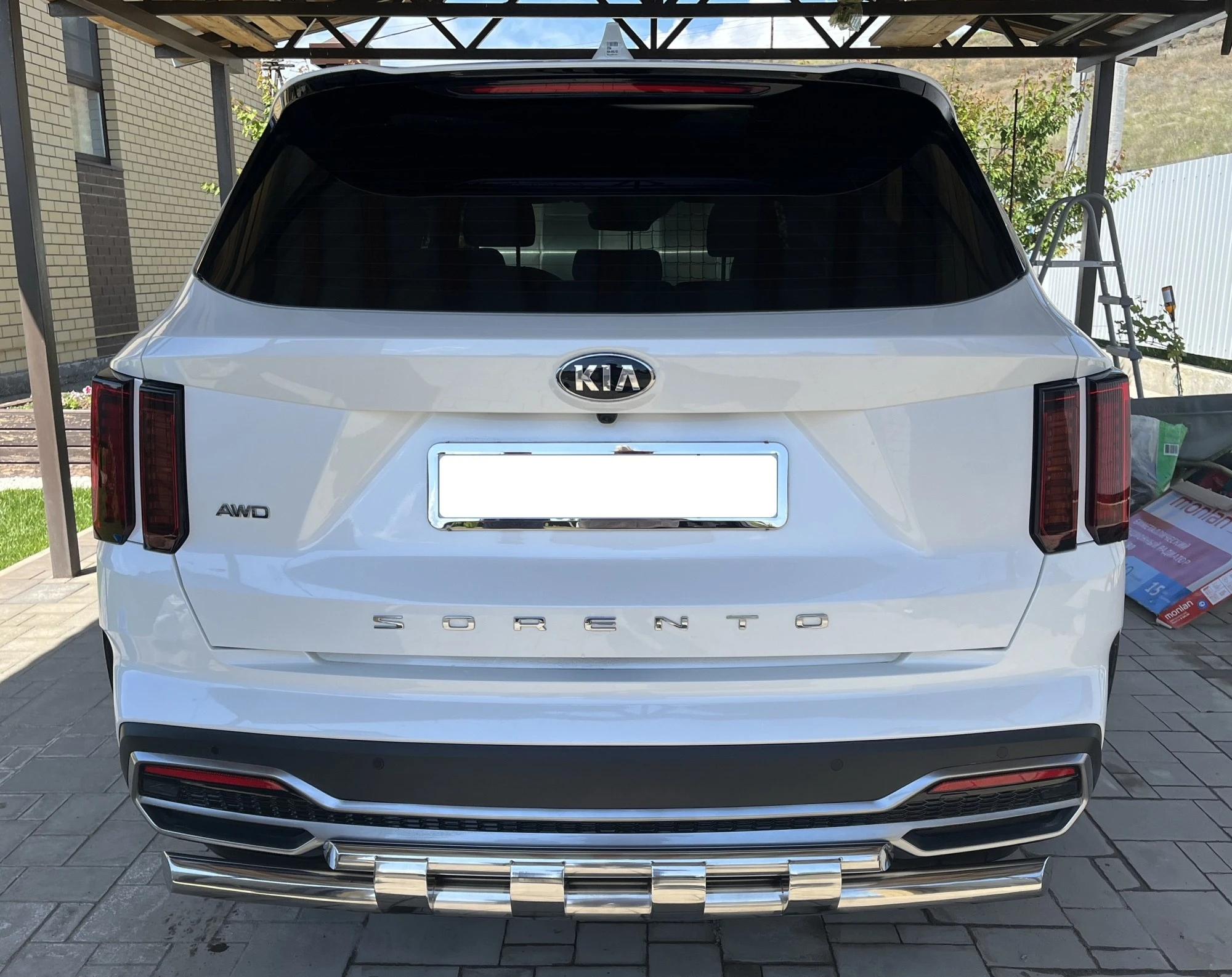 Защита заднего бампера двойная с перемычками d60/42 мм для Kia Sorento IV  Юко KSRMQ4.20.25