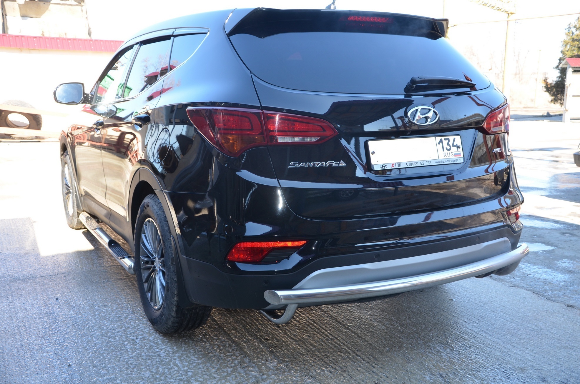 Защита заднего бампера d60 мм для Hyundai Santa Fe III Рестайлинг