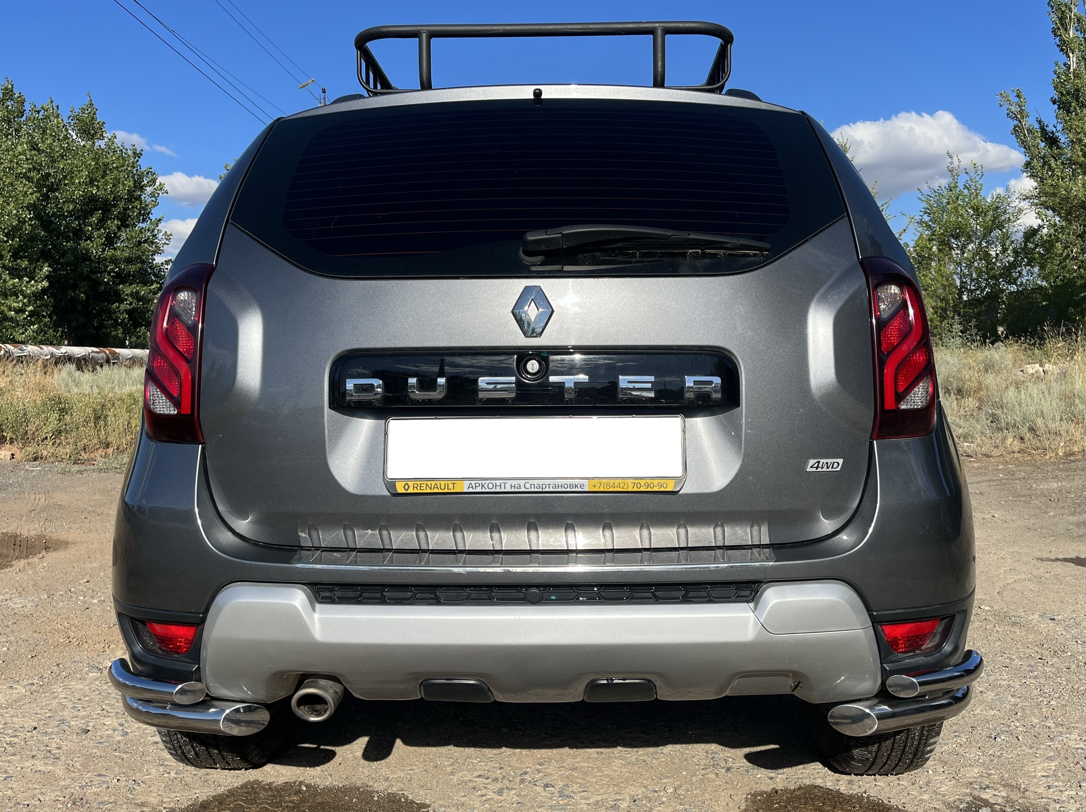 Защита заднего бампера угловая двойная d60/42 мм для Renault Duster I Рестайлинг