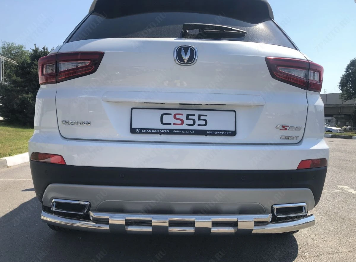 Защита заднего бампера двойная с перемычками d60/42 мм для Changan CS55 I  Юко CGCS55.18.25