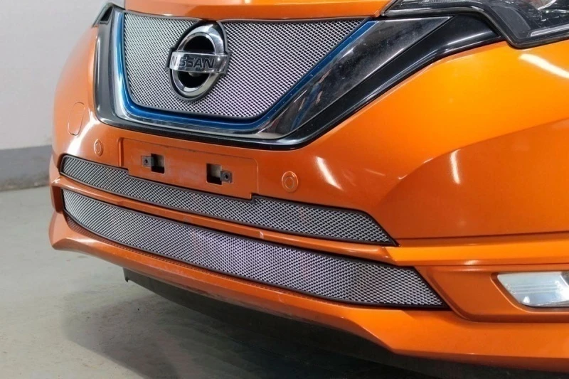 Защитная сетка радиатора низ 2 части для Nissan Note II Рестайлинг Хром Стрелка 11 NNOT16.bot2.chrome