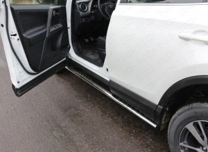 Пороги овальные с проступью 75х42 мм для Toyota RAV4 IV (XA40) Рестайлинг  ТСС TOYRAV15-13