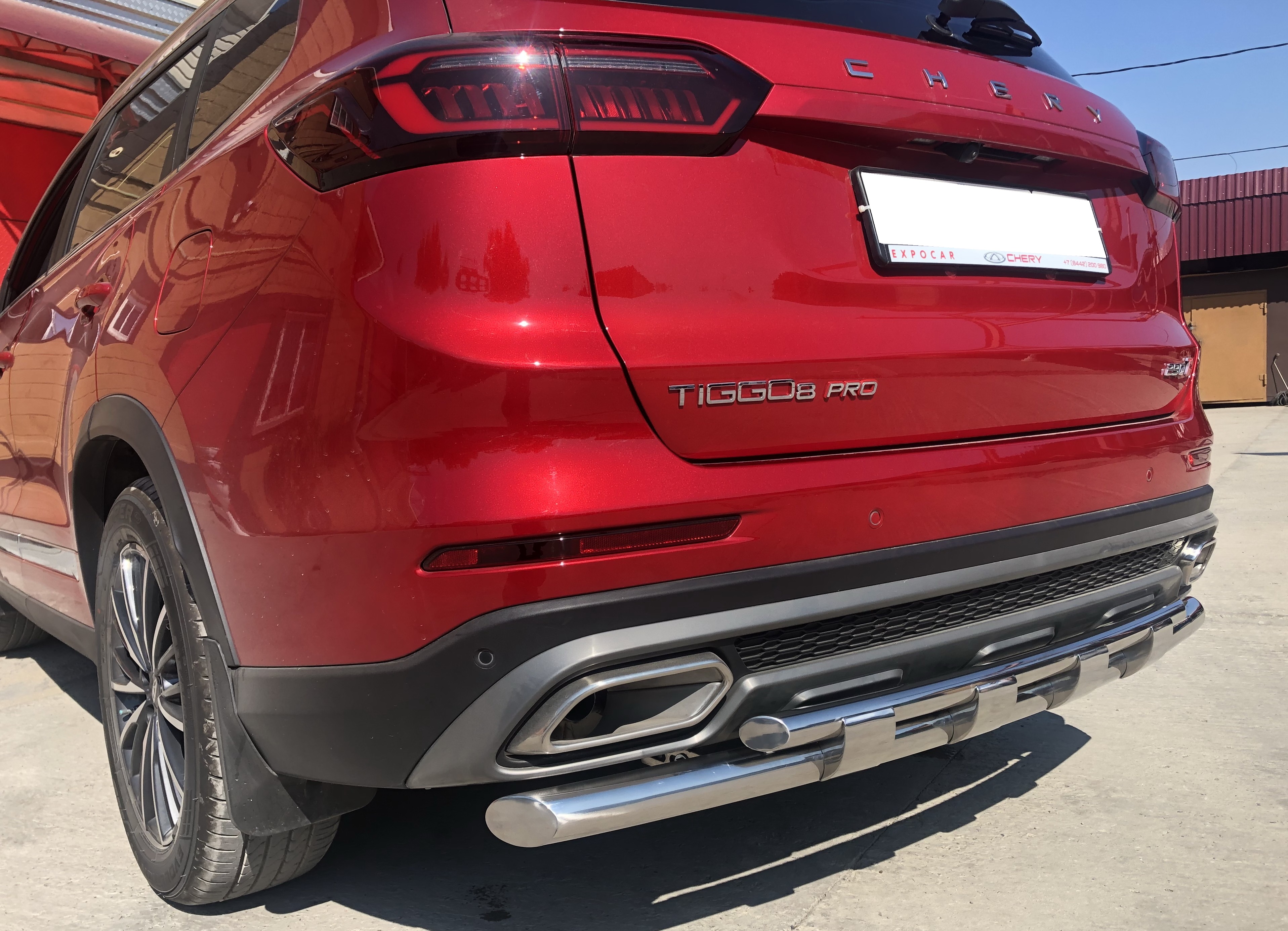 Защита заднего бампера двойная с перемычками d60/42 мм для Chery Tiggo 8 Pro