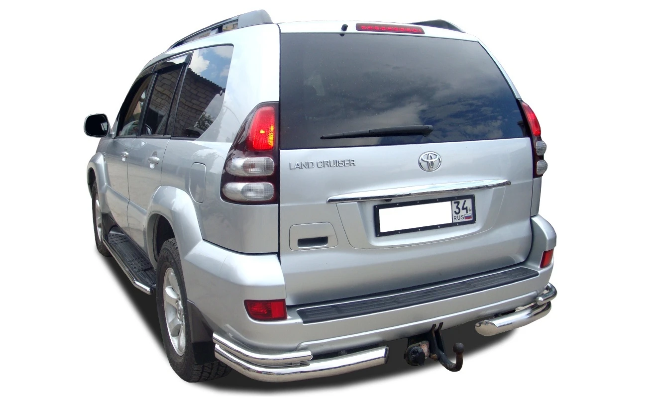 Защита заднего бампера угловая двойная d76/42 мм для Toyota Land Cruiser Prado 120 Series Рестайлинг  Юко TLCP120.03.20